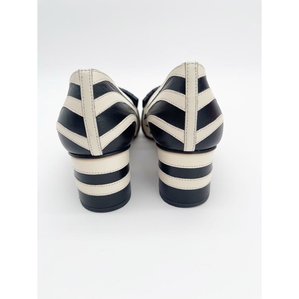 Gucci Marmont Kiltie Zebra Stripe Black White Leather Block Heel Pumps IT 37.5 - Picture 10 of 16